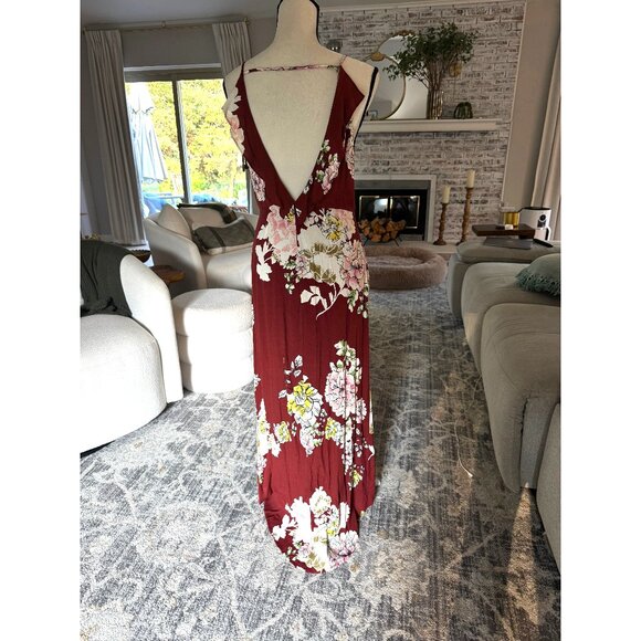 ASTR the Label Lucia Dress Rust Multi Floral Maxi Ruffle High Low Midi Hem - Picture 2 of 5